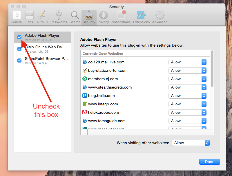 enable adobe flash player for mac